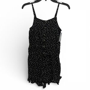 Cat And Jack Romper Girls XL 14 Black White Polka Dot Ruffle Stretch Sleeveless